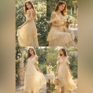 ASOS Design Romantic Cream Chiffon Tiered Maxi Dress | Size 14